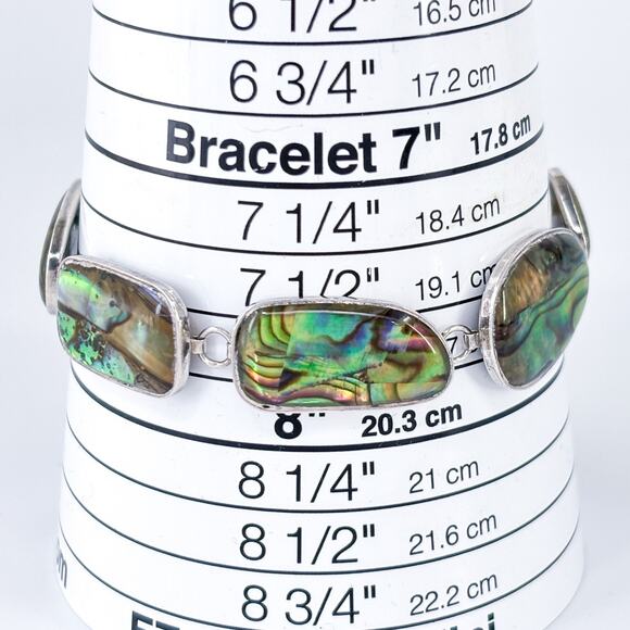 Vintage LUC Sterling Silver 925 Abalone Link Bracelet 7”-8” - Picture 6 of 7